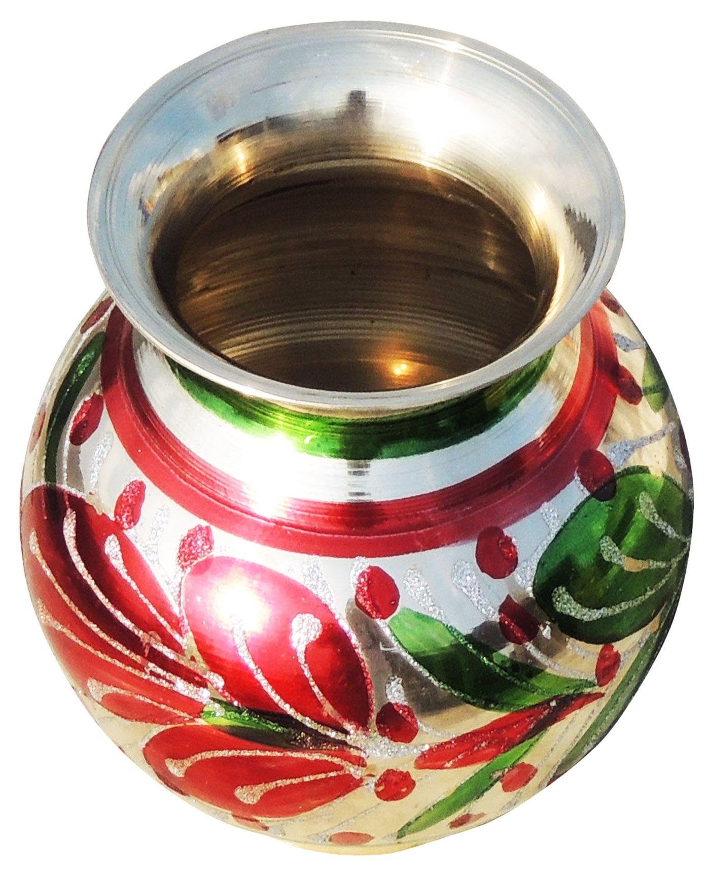 Brass Matki No.16, 1.24 Liter Handcrafted Decorative Pot for Pooja and Home Use
