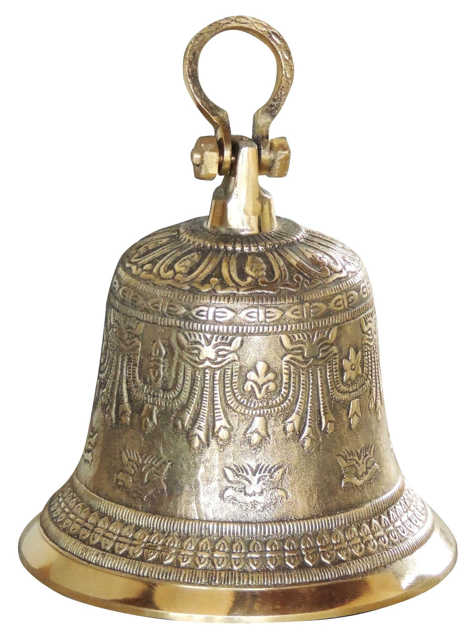 Brass Hanging Temple Pooja Bell, Ghanta Emboss for Mandir and Home Worship