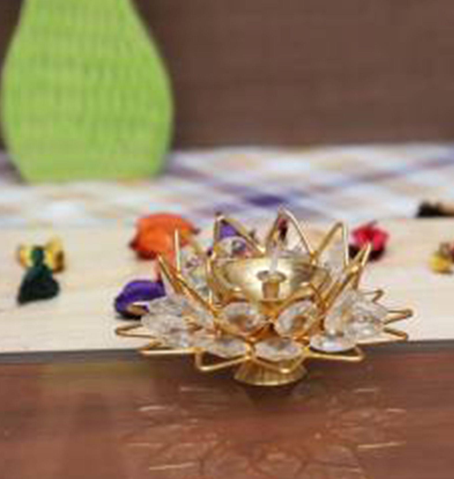 Brass Fancy Bowl Crystal Deepak No. 1 for Temple and Festive Lighting