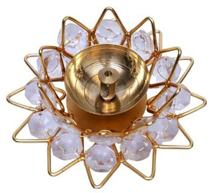 Brass Fancy Bowl Crystal Deepak No. 1 for Temple and Festive Lighting