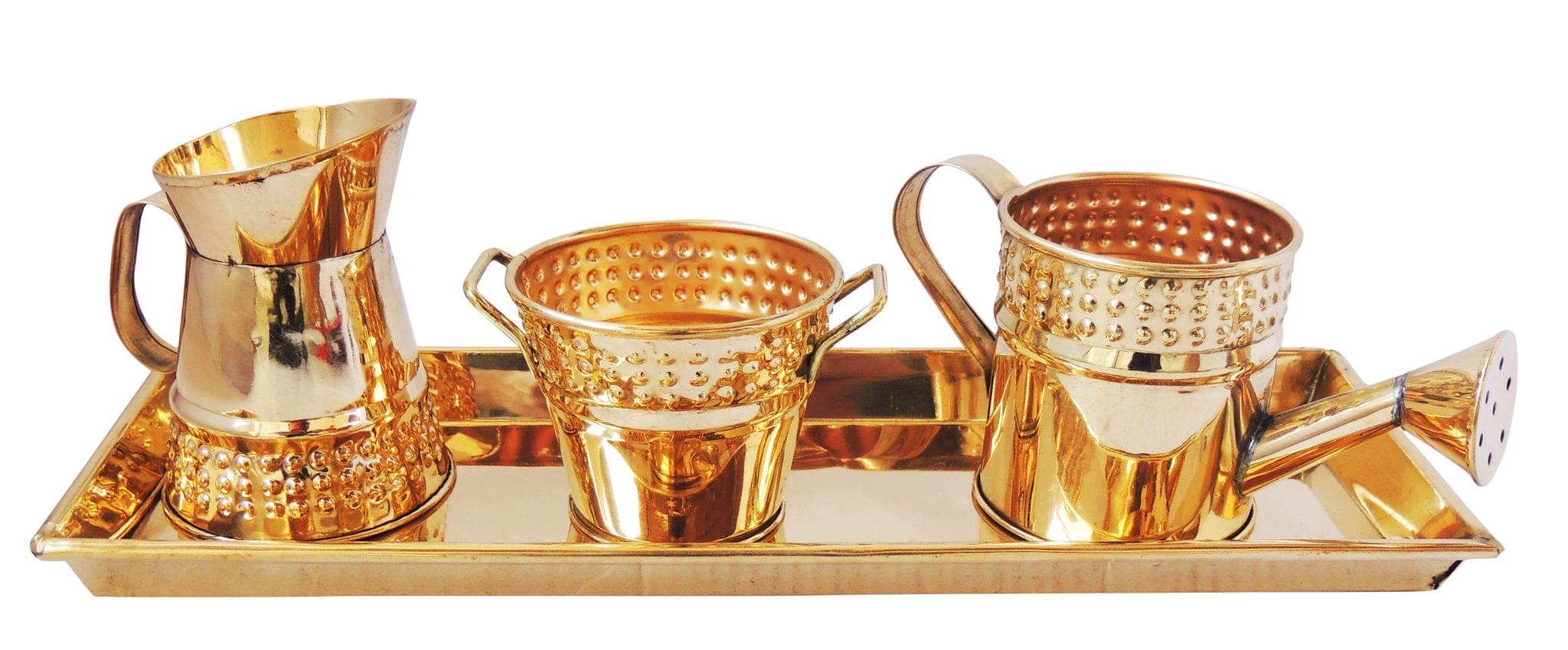 Brass Garden Set Showpiece Handcrafted Miniature Decorative Set with Brass Finish