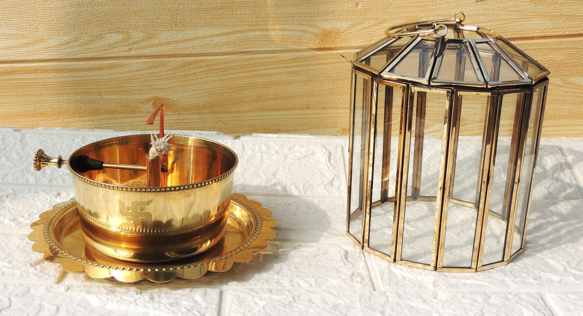 Brass Glass Akhand Deepak Long Lasting Oil Lamp for Pooja and Meditation